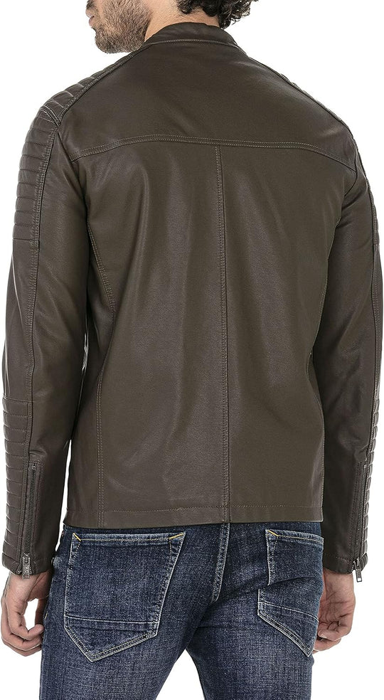 Enzo – Classic Faux Leather Biker Jacket for Men