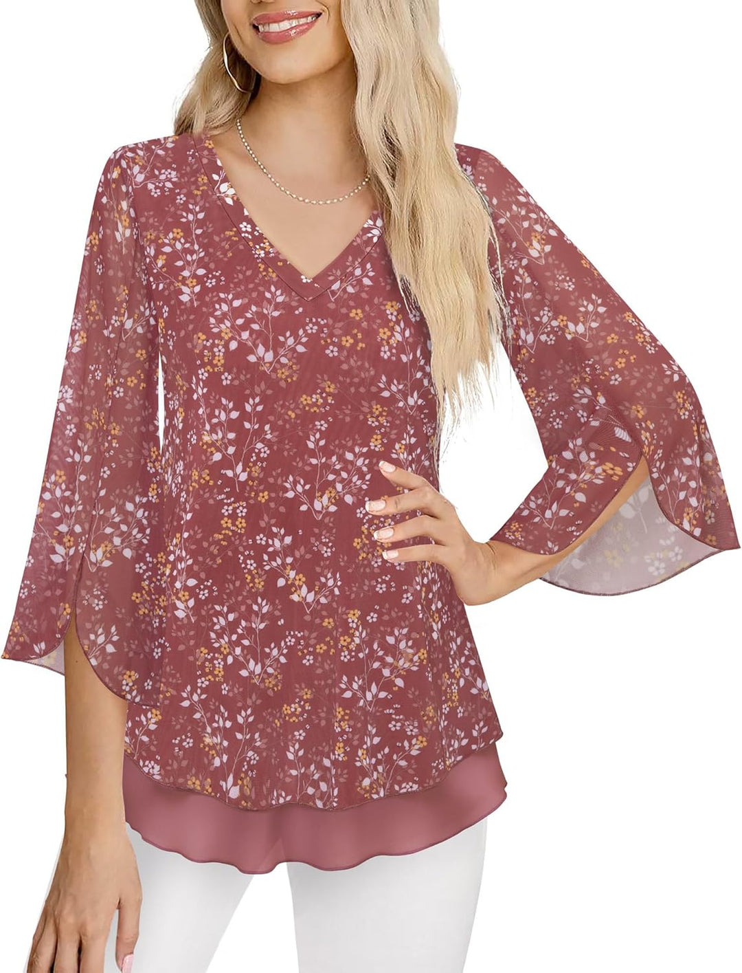 Justitia – Flowy 3/4 Sleeve Chiffon Blouse for Women