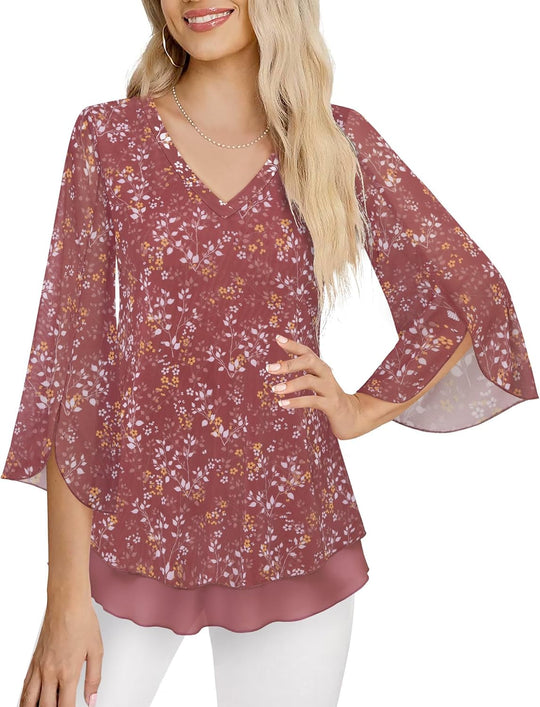 Justitia – Flowy 3/4 Sleeve Chiffon Blouse for Women