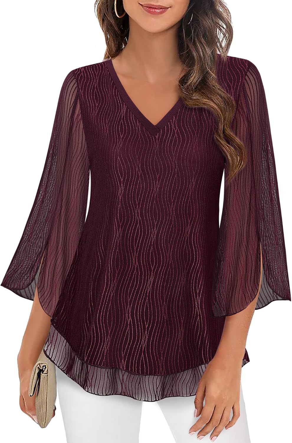 Justitia – Flowy 3/4 Sleeve Chiffon Blouse for Women