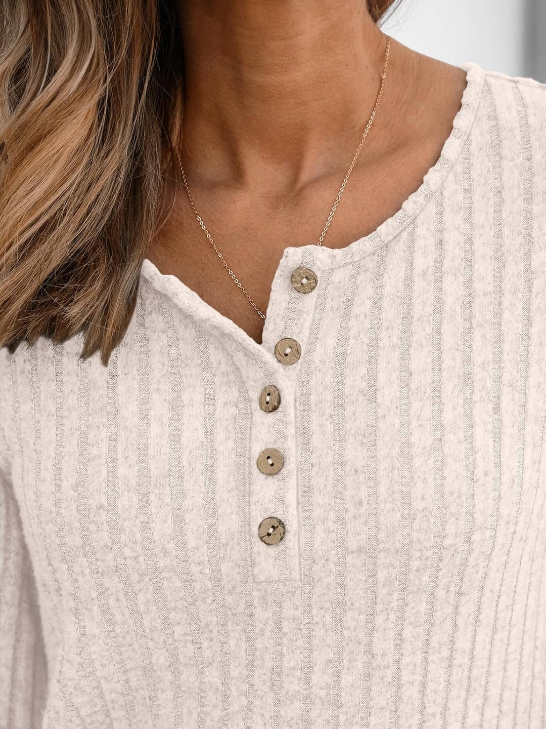 Janelle – Ribbed Knit Henley Long Sleeve Top for Women