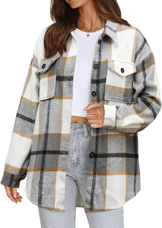 Izzie – Oversized Plaid Button-Up Shacket for Women