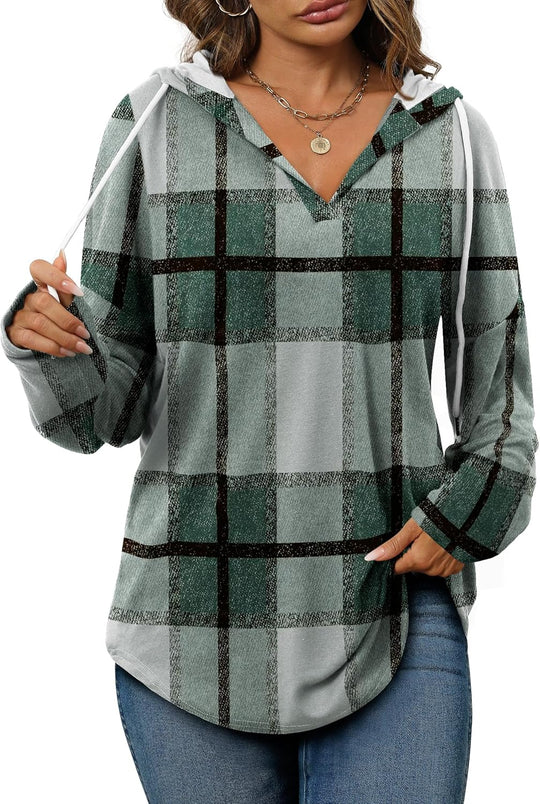 Addie – Plaid Hoodie Long-Sleeve Top for Women