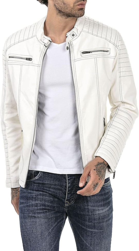 Enzo – Classic Faux Leather Biker Jacket for Men