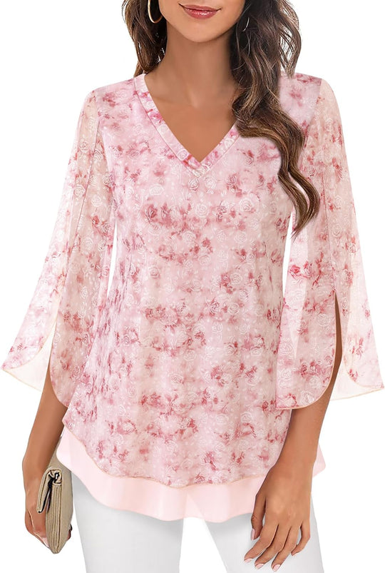 Justitia – Flowy 3/4 Sleeve Chiffon Blouse for Women