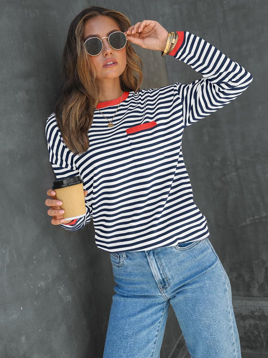 Cierra – Striped Long-Sleeve Casual Top for Women