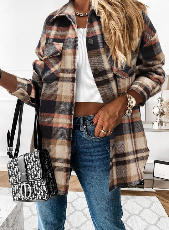 Izzie – Oversized Plaid Button-Up Shacket for Women