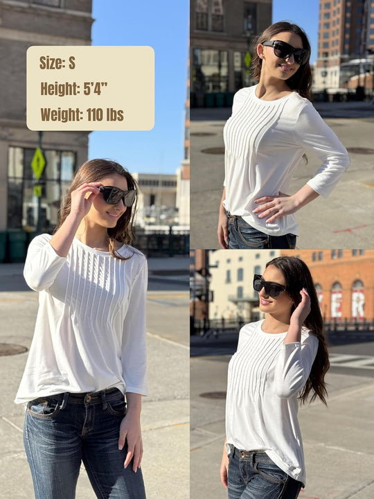 Princess – 3/4 Sleeve Floral Pleated Tunic Top for Women