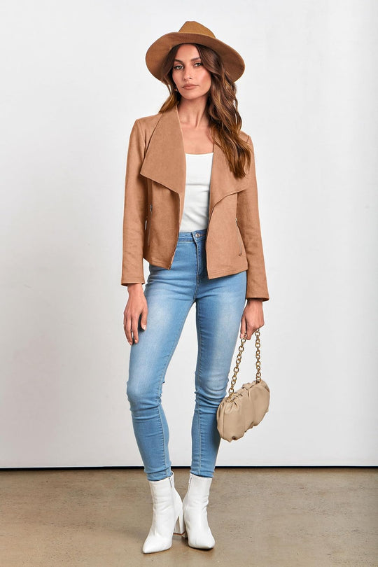 Caterina – Faux Suede Open Front Jacket for Women