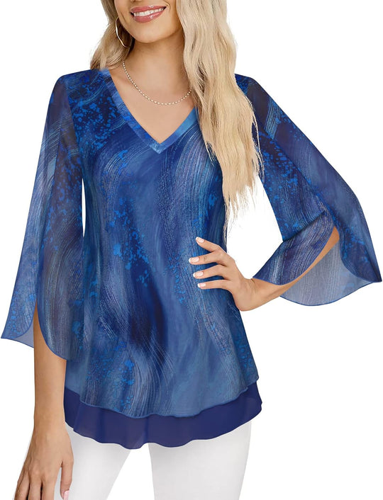 Justitia – Flowy 3/4 Sleeve Chiffon Blouse for Women