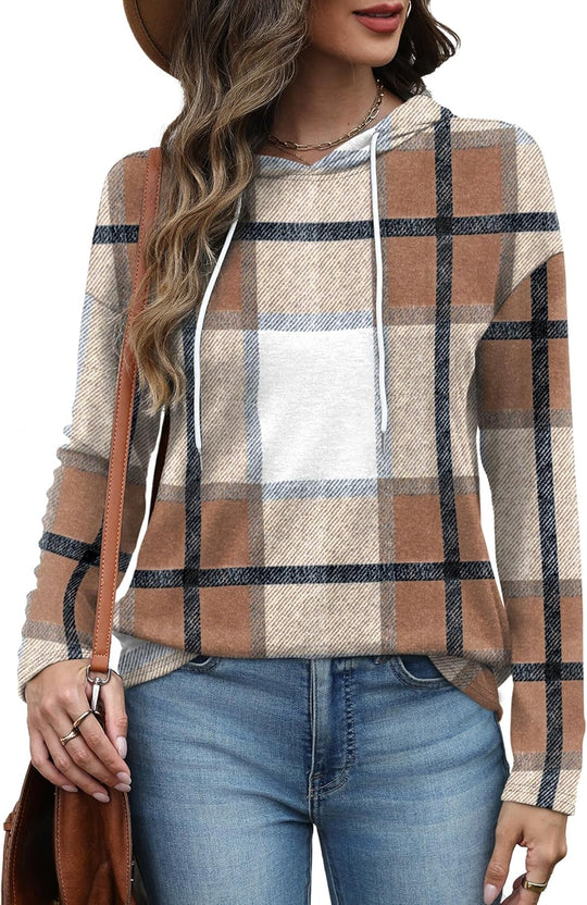 Addie – Plaid Hoodie Long-Sleeve Top for Women