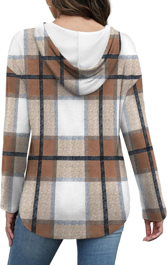 Addie – Plaid Hoodie Long-Sleeve Top for Women