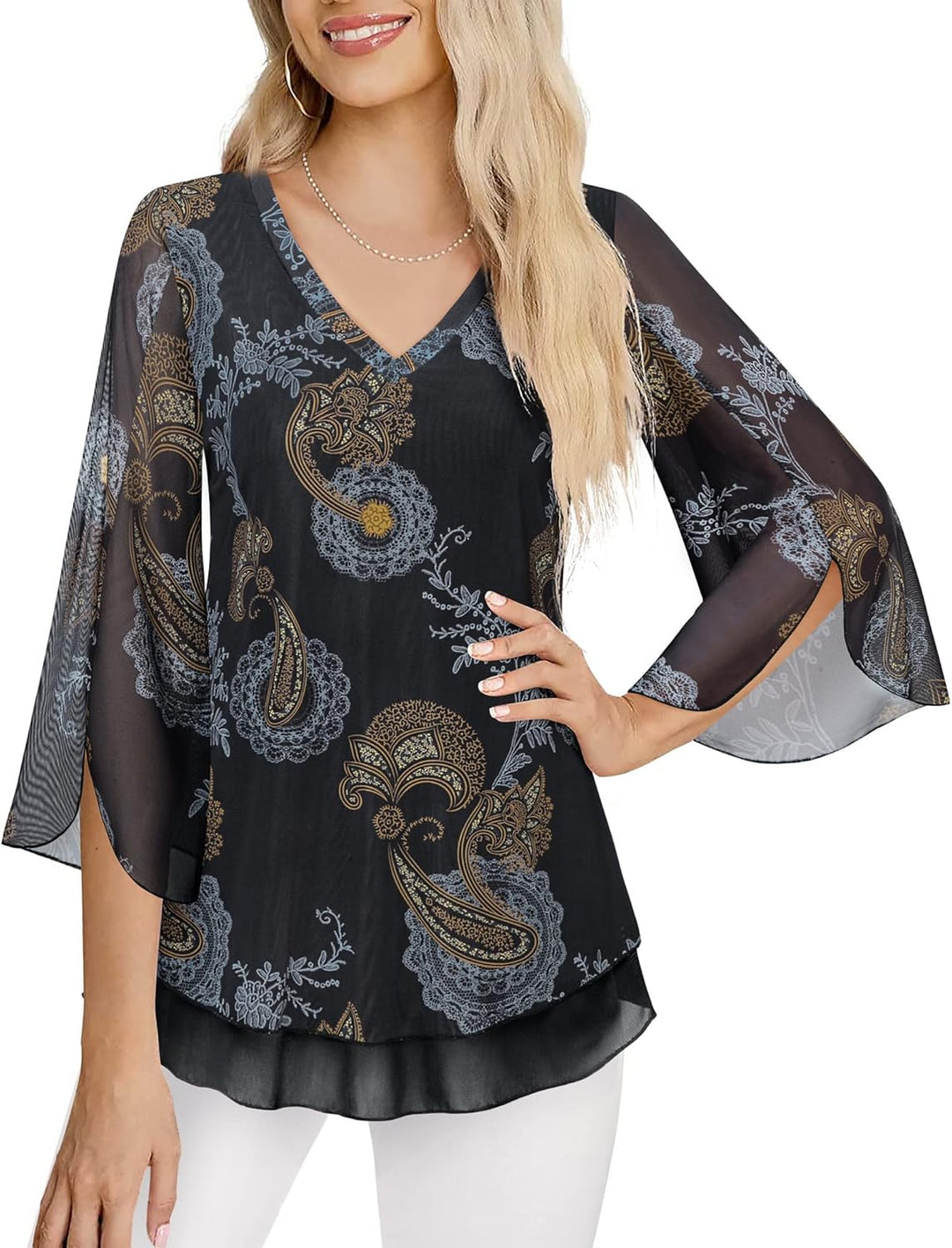 Justitia – Flowy 3/4 Sleeve Chiffon Blouse for Women