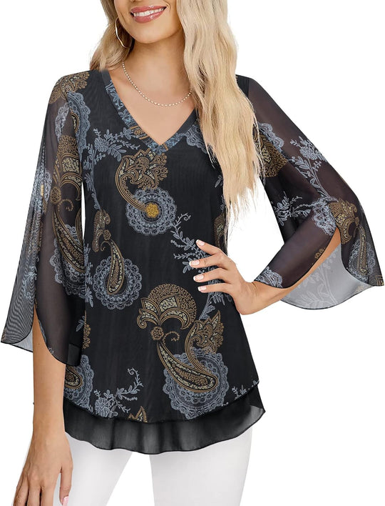 Justitia – Flowy 3/4 Sleeve Chiffon Blouse for Women