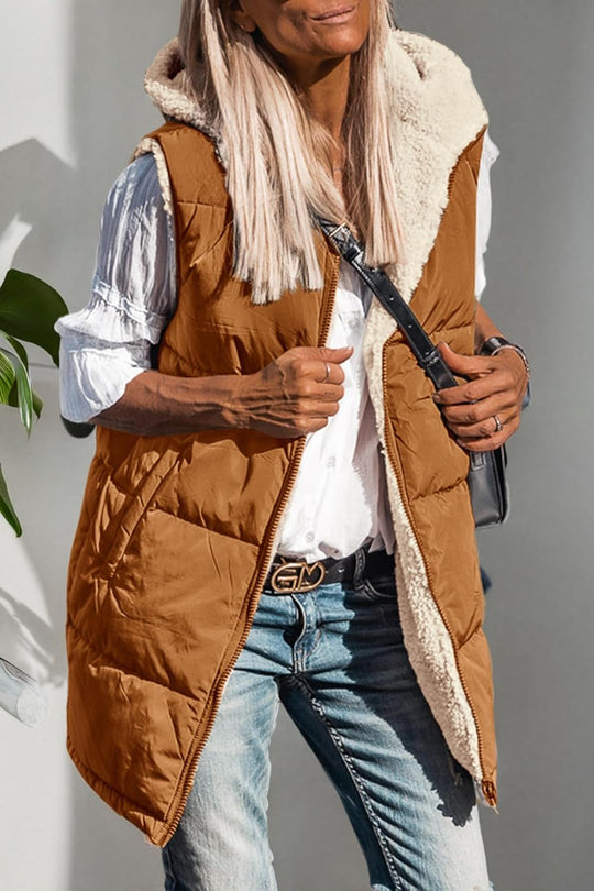 Kayleigh – Long Hooded Puffer Vest for Women
