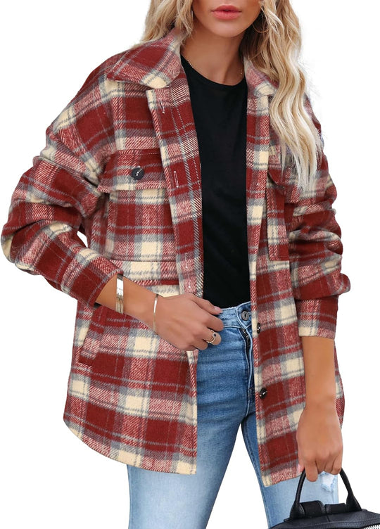 Izzie – Oversized Plaid Button-Up Shacket for Women