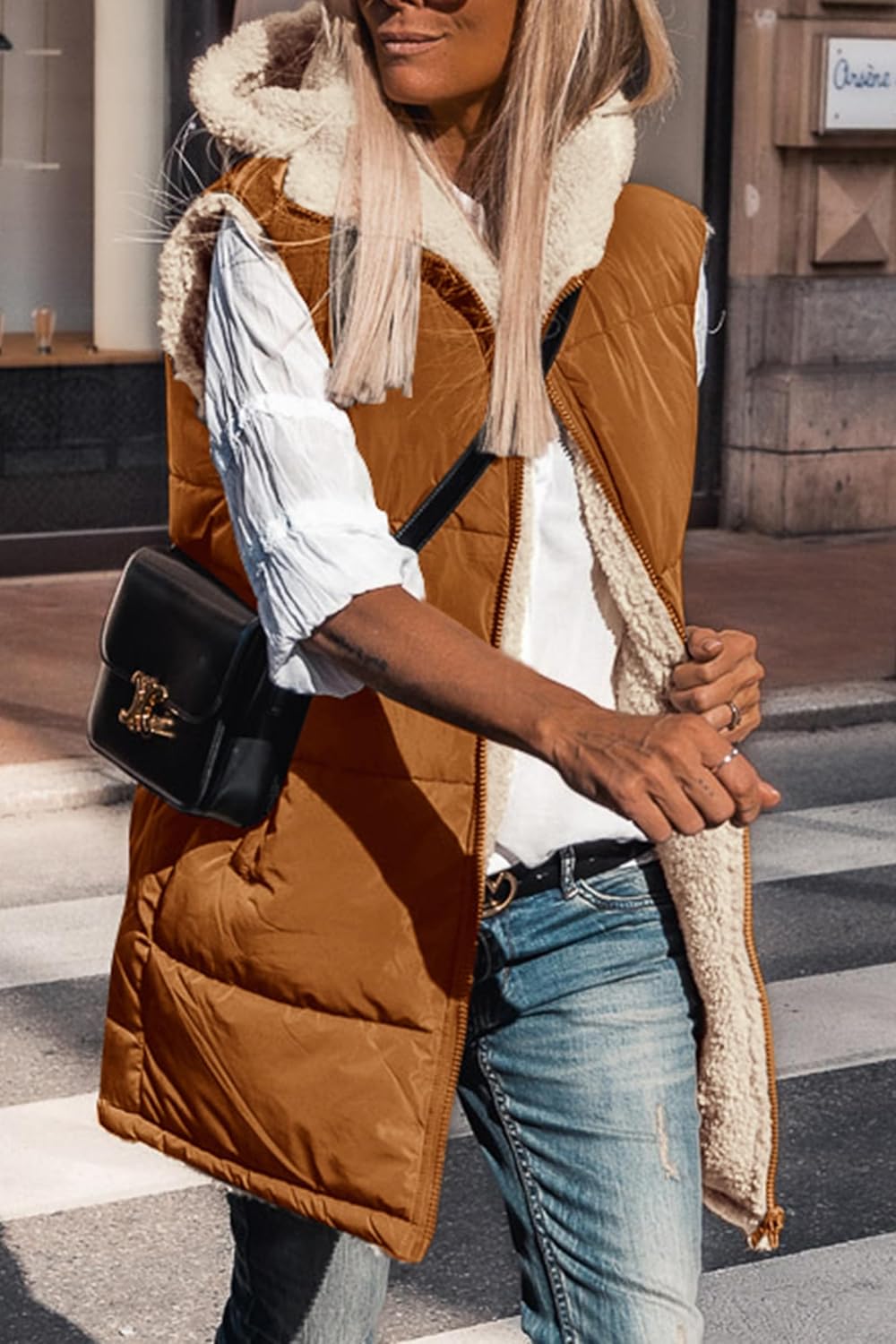 Kayleigh – Long Hooded Puffer Vest for Women
