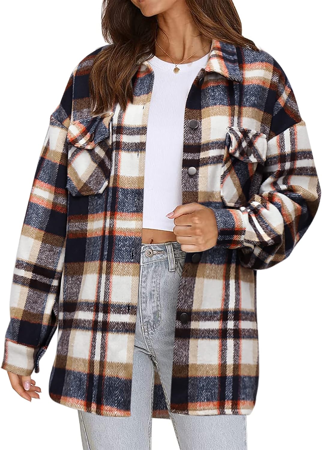 Izzie – Oversized Plaid Button-Up Shacket for Women