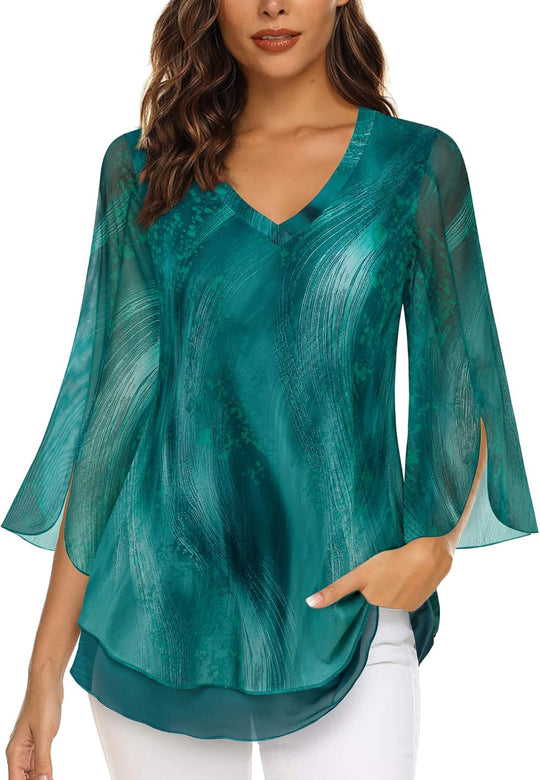 Justitia – Flowy 3/4 Sleeve Chiffon Blouse for Women