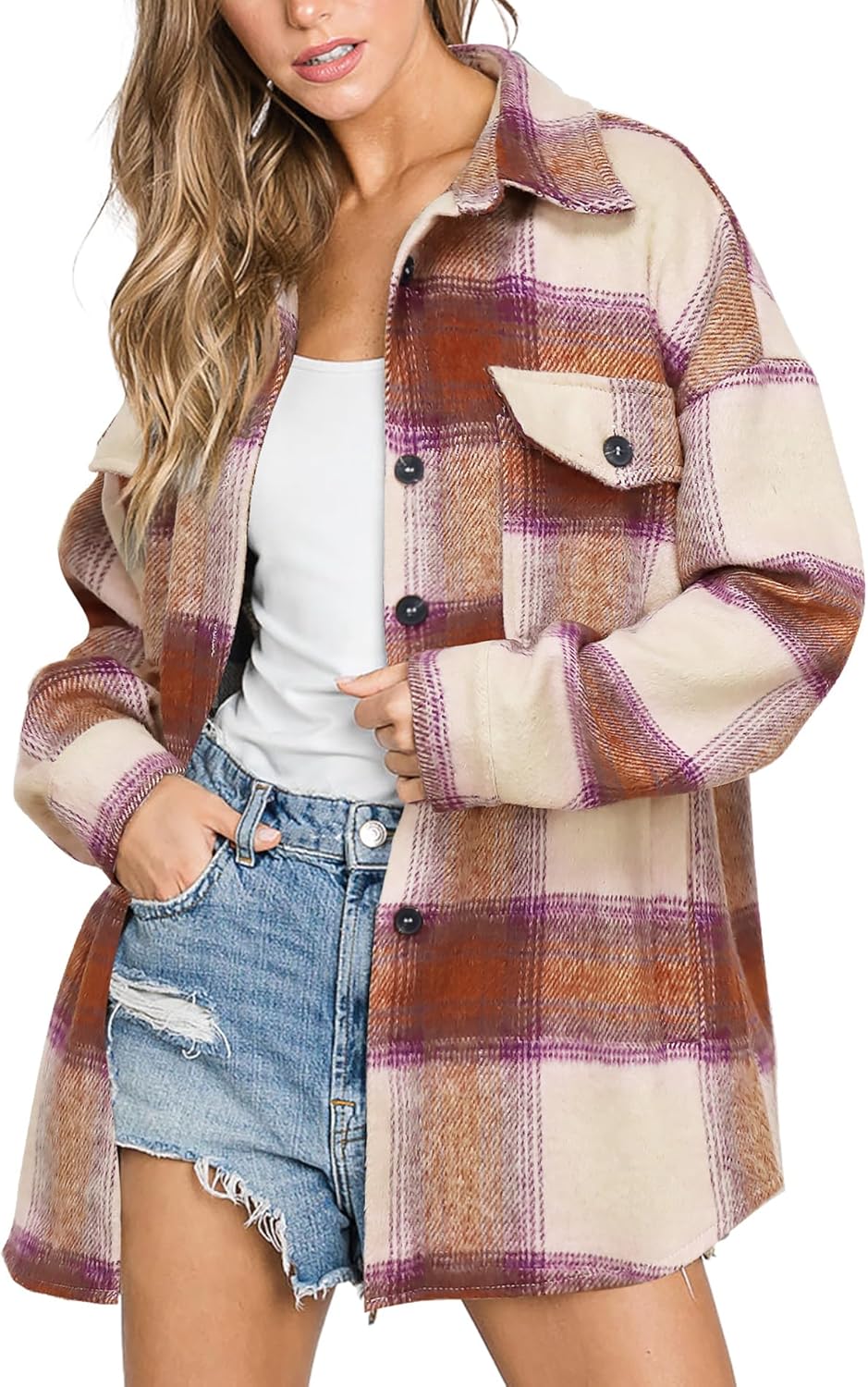 Izzie – Oversized Plaid Button-Up Shacket for Women