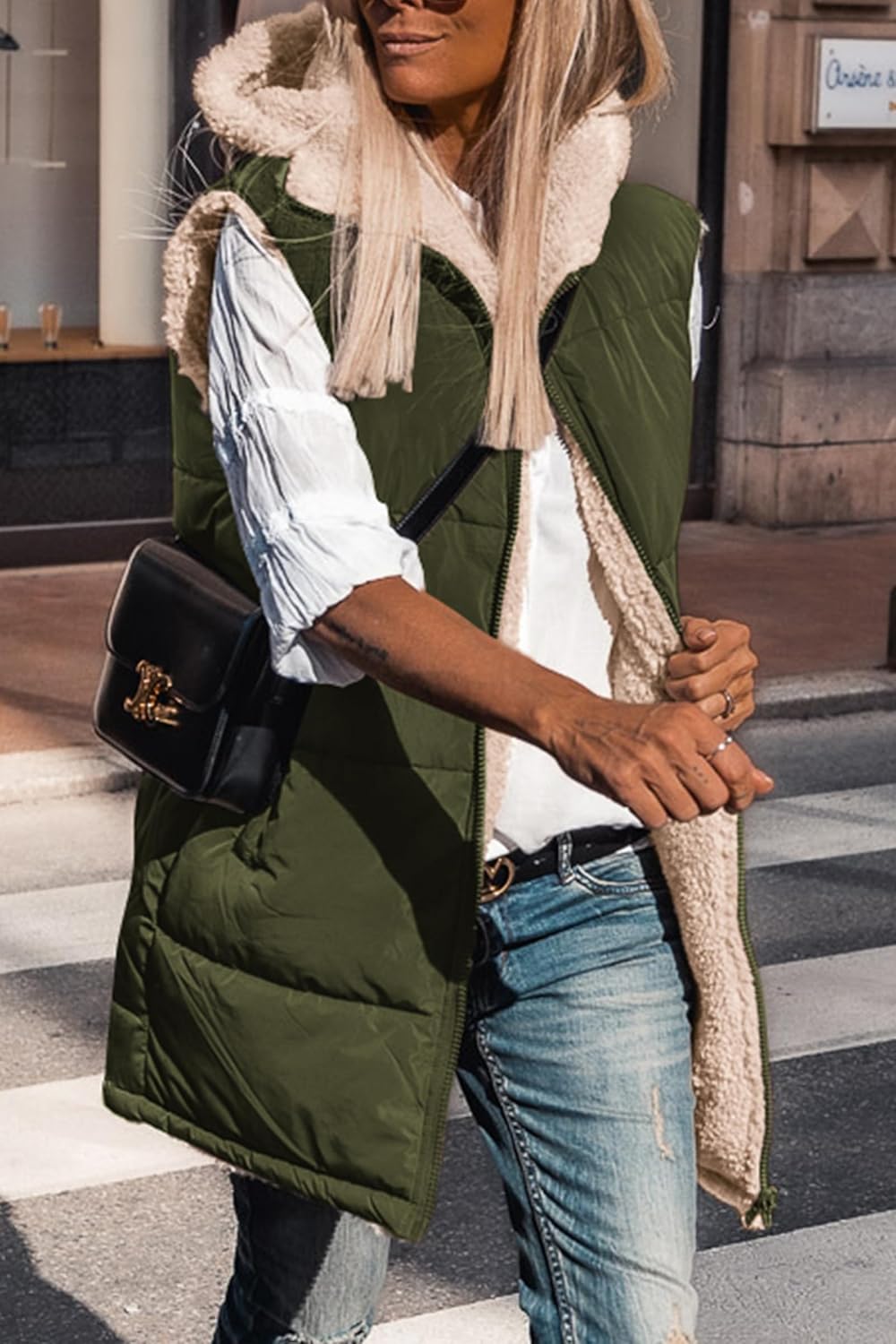 Kayleigh – Long Hooded Puffer Vest for Women
