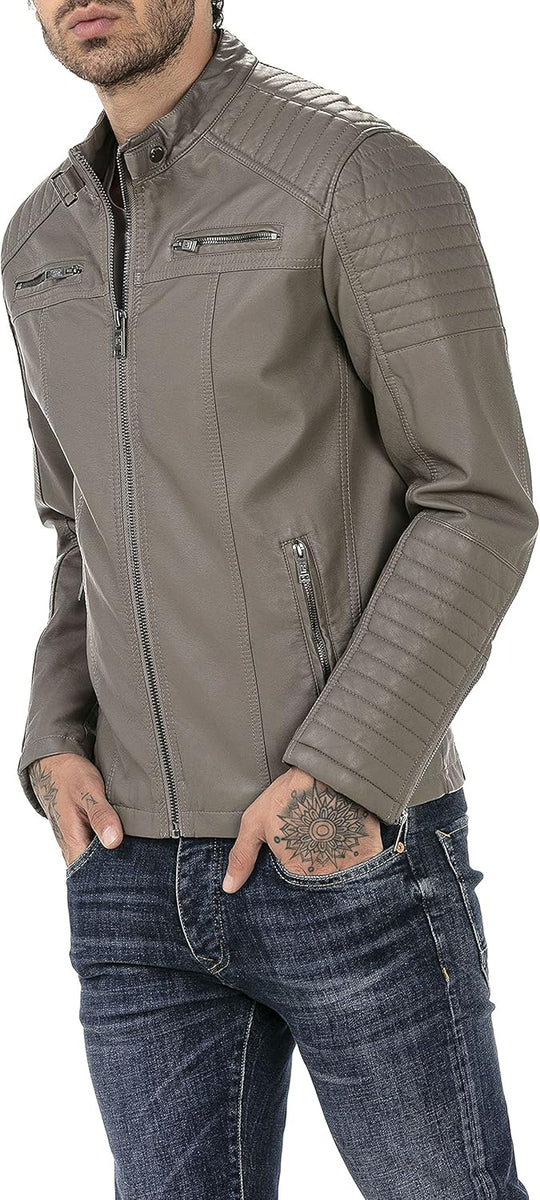 Enzo – Classic Faux Leather Biker Jacket for Men