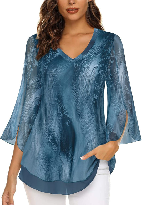 Justitia – Flowy 3/4 Sleeve Chiffon Blouse for Women
