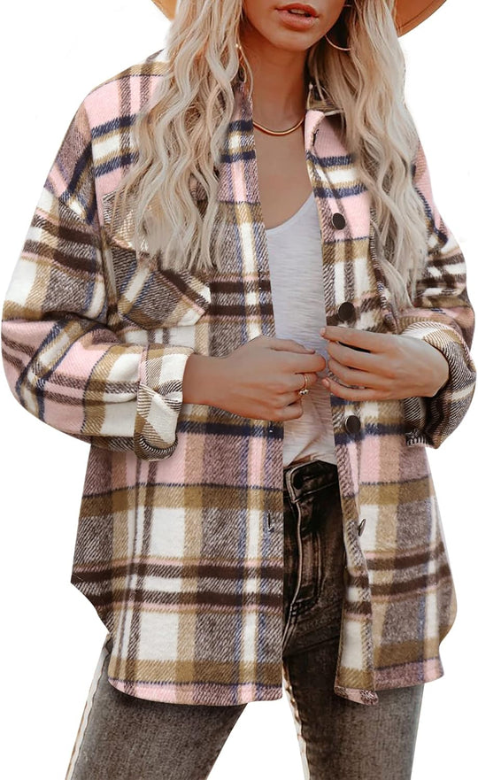 Izzie – Oversized Plaid Button-Up Shacket for Women