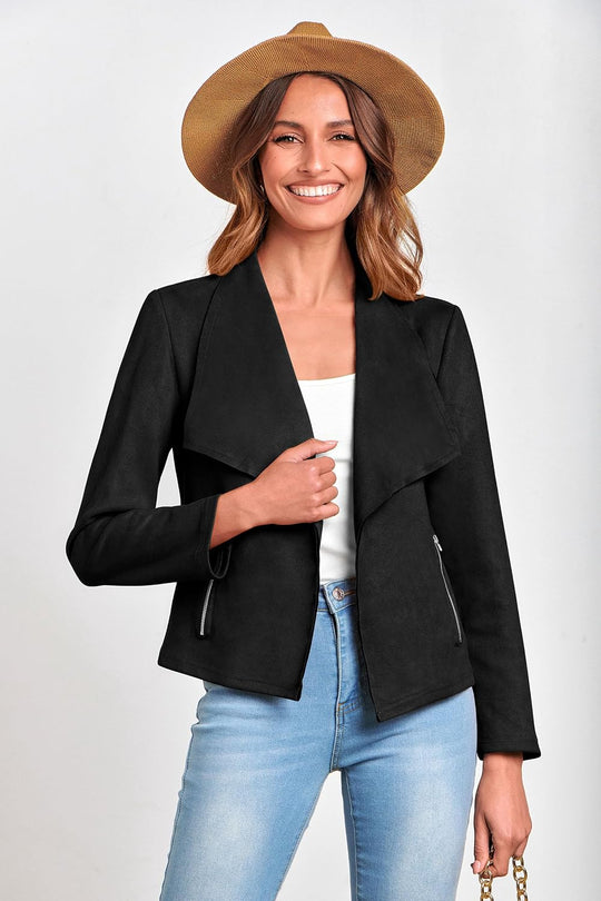 Caterina – Faux Suede Open Front Jacket for Women
