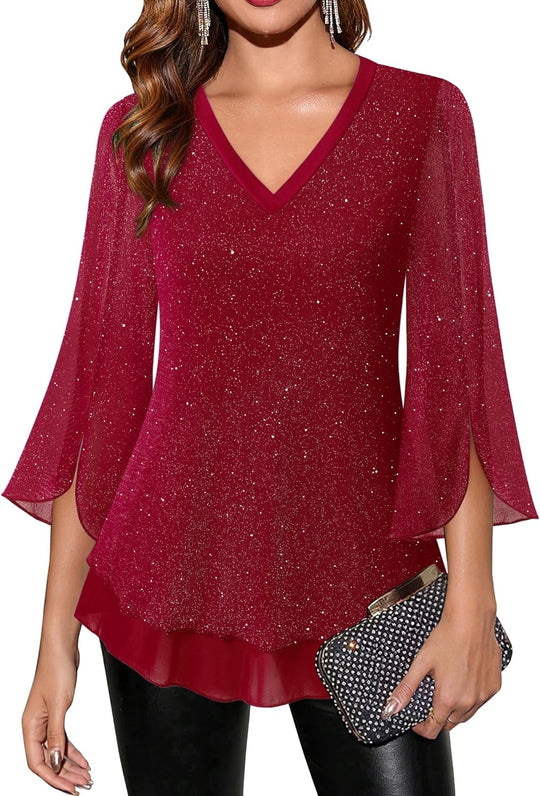 Justitia – Flowy 3/4 Sleeve Chiffon Blouse for Women