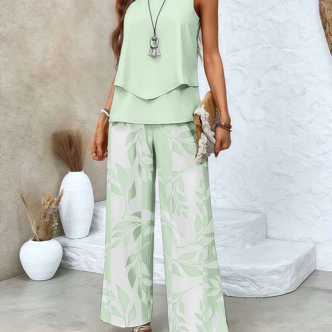 Ashtine – Sleeveless Leaf-Print Lounge Set for Women