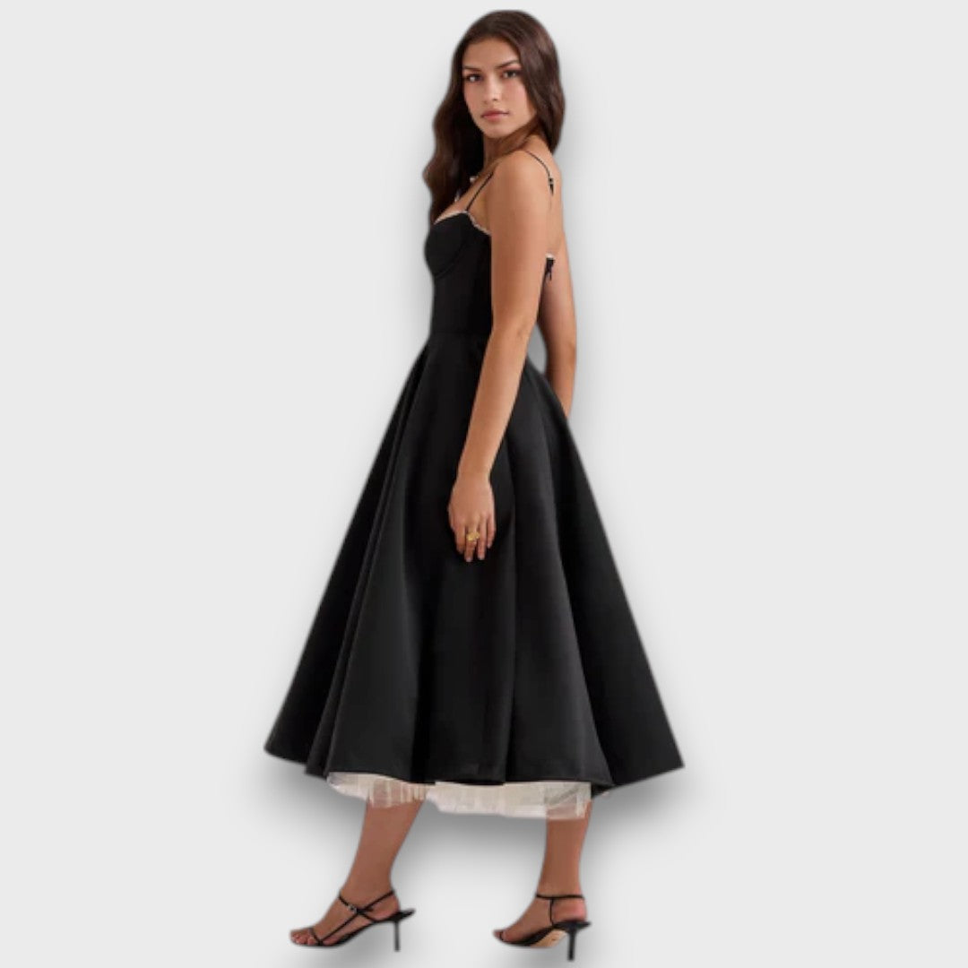 Viviana – Strap Dress with Flowing Satin Style Skirt