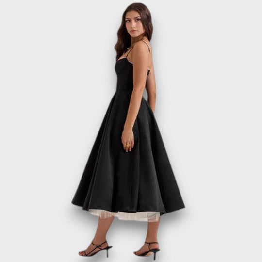 Viviana – Strap Dress with Flowing Satin Style Skirt