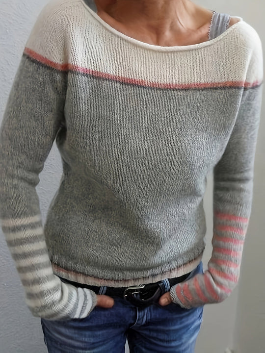 Celia – Off-Shoulder Striped Knit Sweater for Women