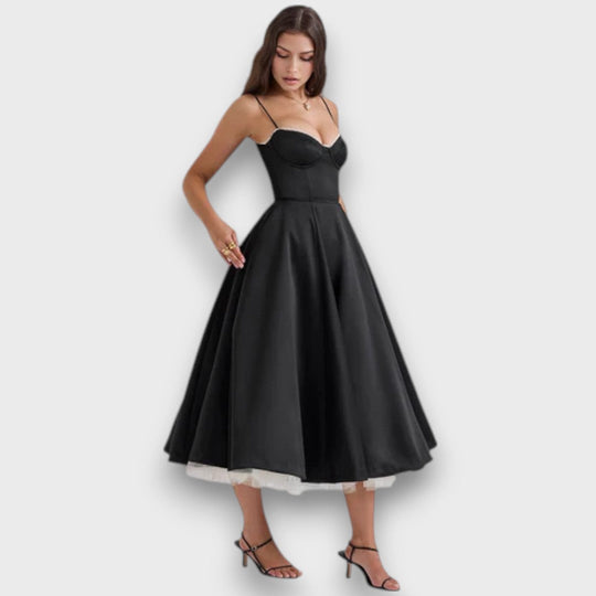 Viviana – Strap Dress with Flowing Satin Style Skirt