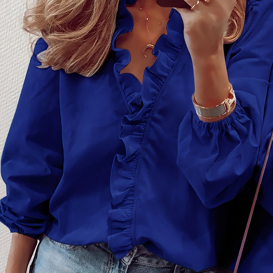 Marivienne – Ruffle-Trim Button Blouse
