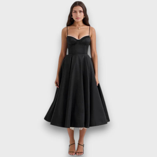 Viviana – Strap Dress with Flowing Satin Style Skirt
