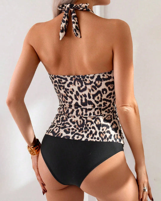 Eirwen– Halter Leopard-Print One-Piece Swimsuit for Women