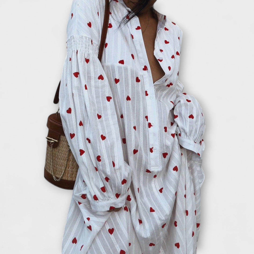 Elna – Romantic Jacquard Dress with Heart Pattern