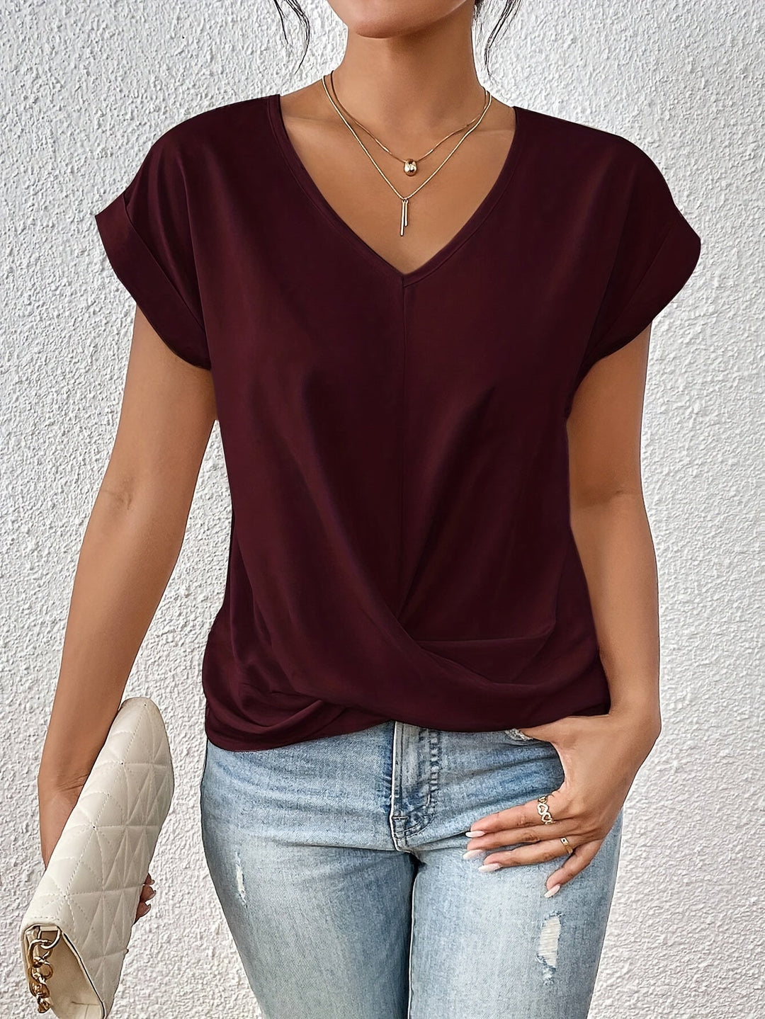 Suzanne – Draped V-Neck Casual Blouse for Women
