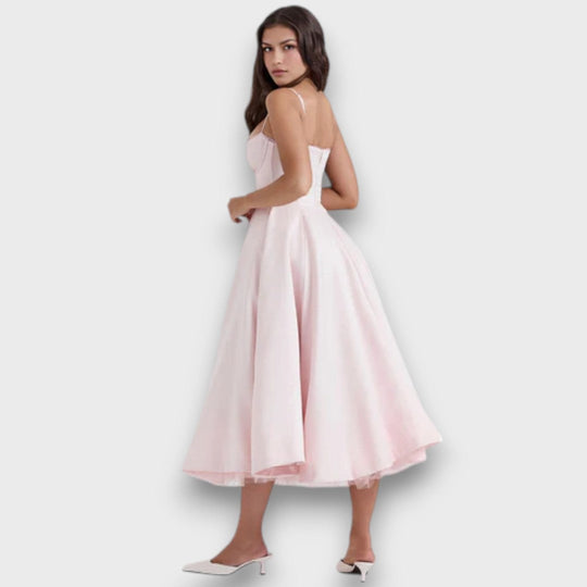 Viviana – Strap Dress with Flowing Satin Style Skirt