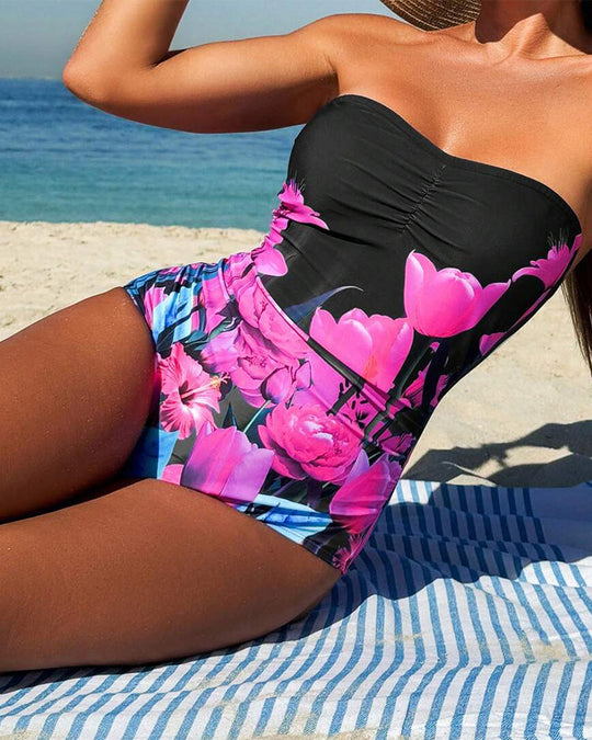 Ffion – Strapless Floral One-Piece Swimsuit for Women