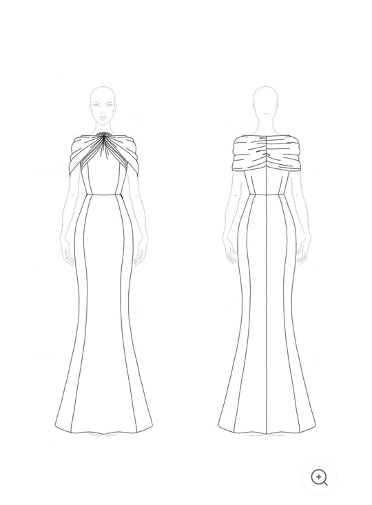 Annika – Soft Blue Draped Shoulder Gown