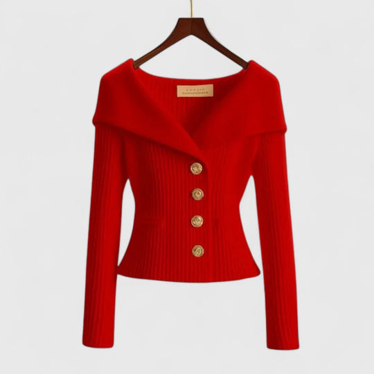 Bailee – Chic Off-Shoulder Buttoned Knit Top for Women