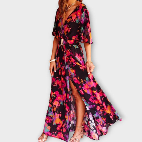 Elanora – Flowing Maxi Dress with Waist Belt