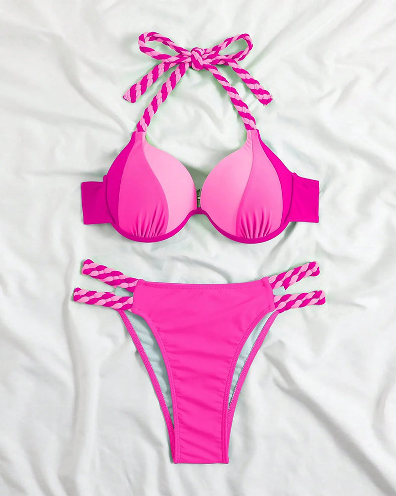 Gwenllian – Braided Strap Push-Up Bikini Set for Women