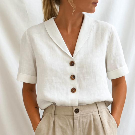 Arden - Short Sleeve Button-Down Blouse for Women