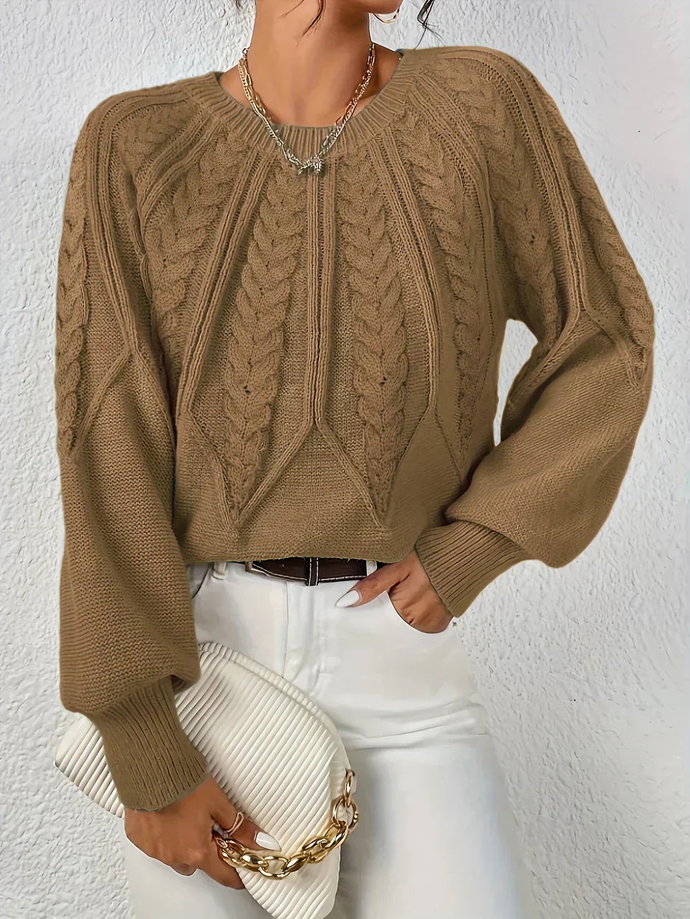 Geena – Chunky Cable Knit Sweater for Women