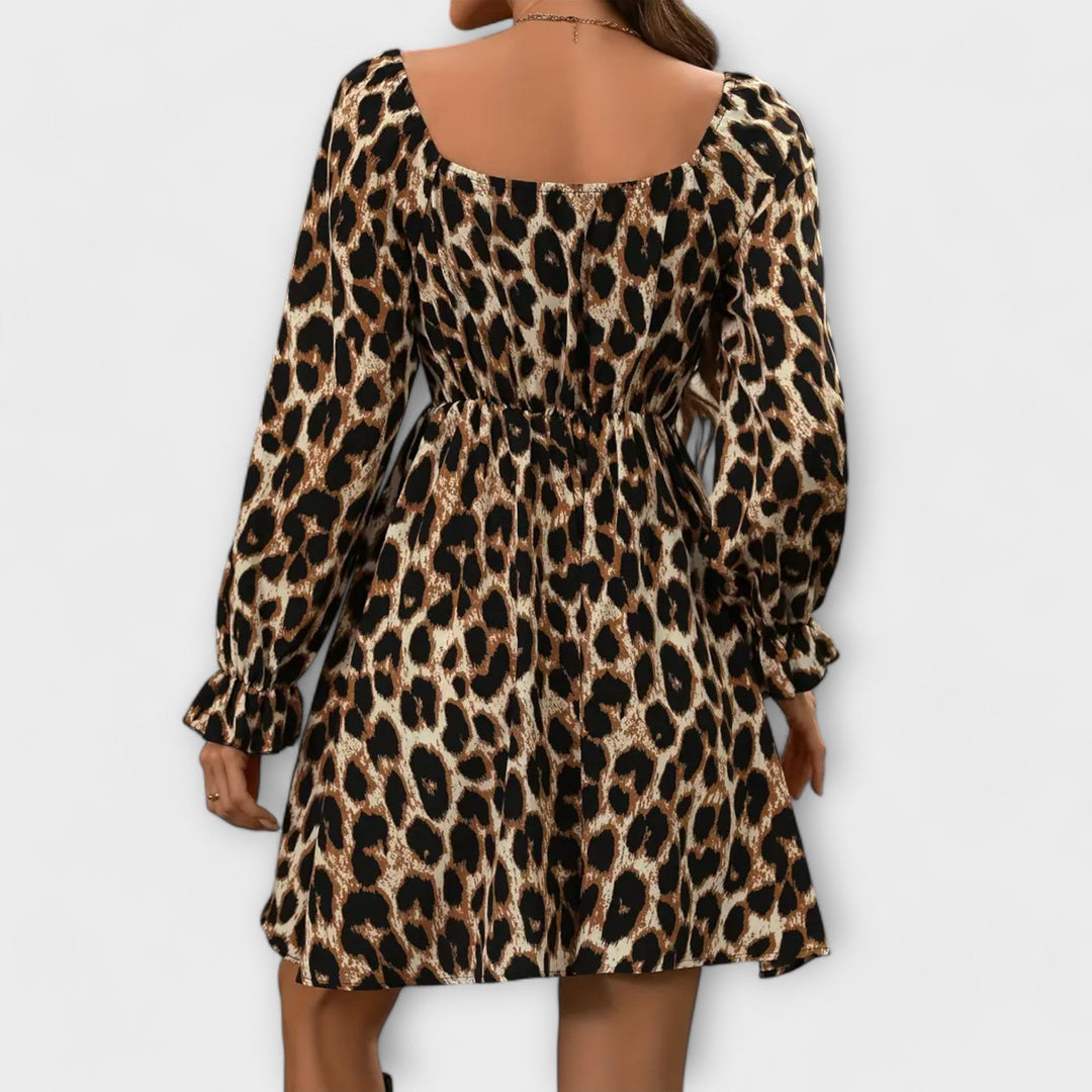 Gladys – Leopard Print Long Sleeve Mini Dress for Women