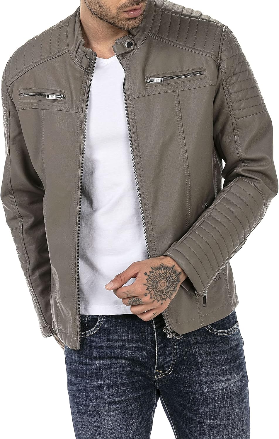 Enzo – Classic Faux Leather Biker Jacket for Men